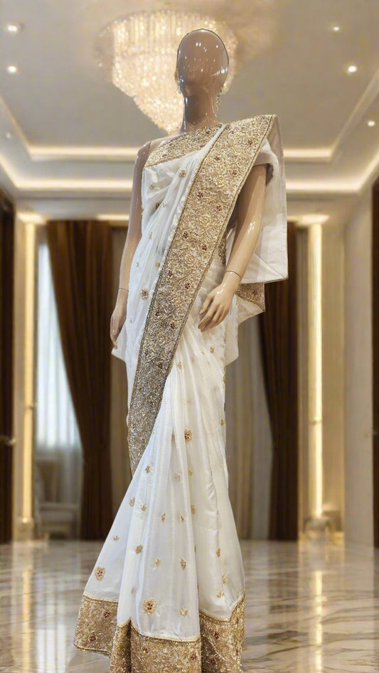 Designer Organza JimmiChu Saree with Zardoozi Hand Work